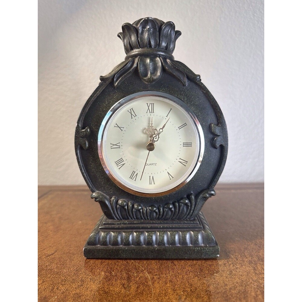 Vintage Look Quartz Mantle Clock - Elegant Design Decorative Brown Resin